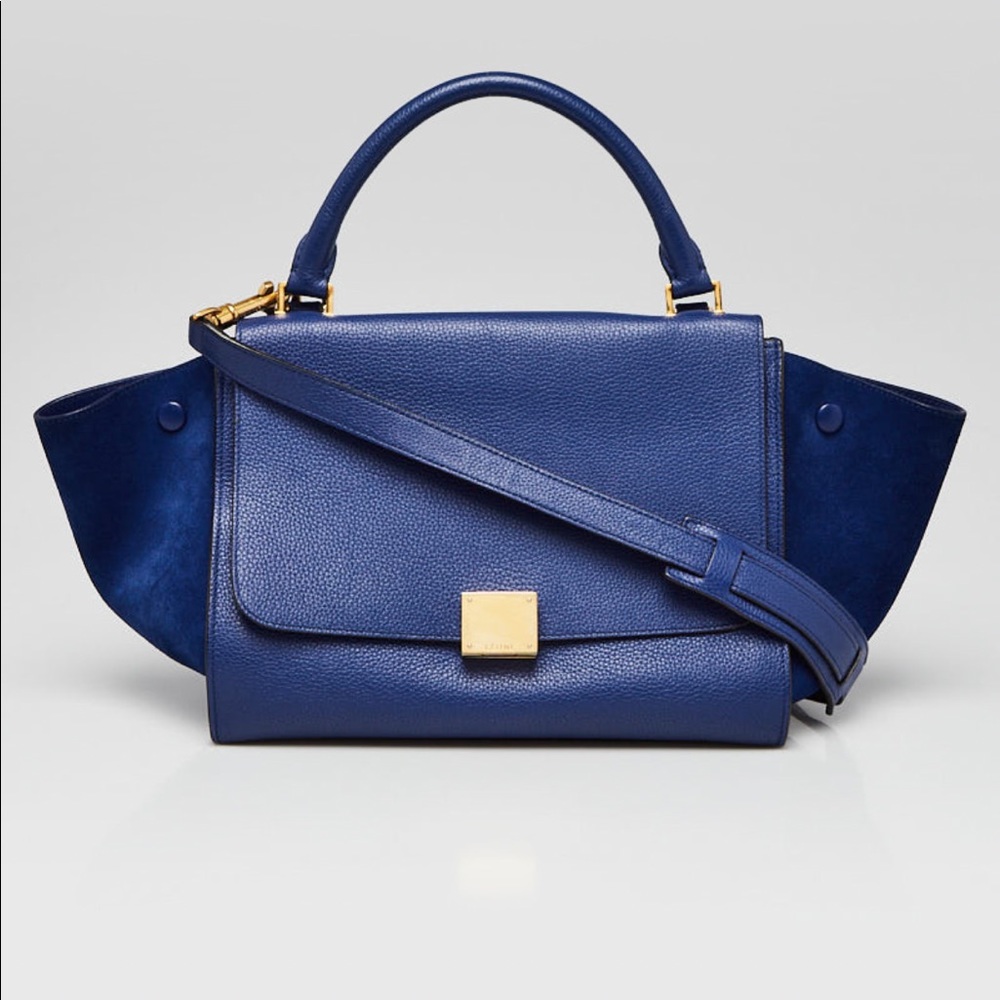 Celine Trapeze Blue Leather Satchel